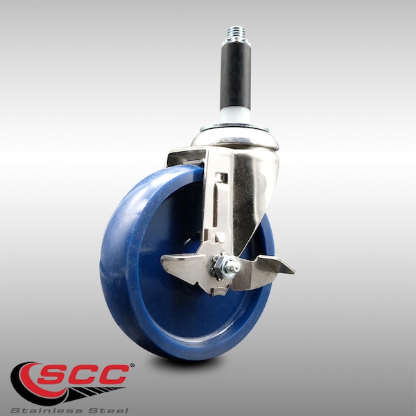 5 Inch 316SS Solid Polyurethane Swivel 7/8 Inch Expanding Stem Caster Brake